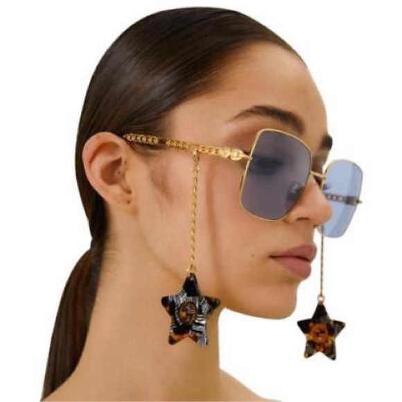 GUCCI 61MM Blue Square Sunglasses With Detachable Charm - Picture 4 of 16